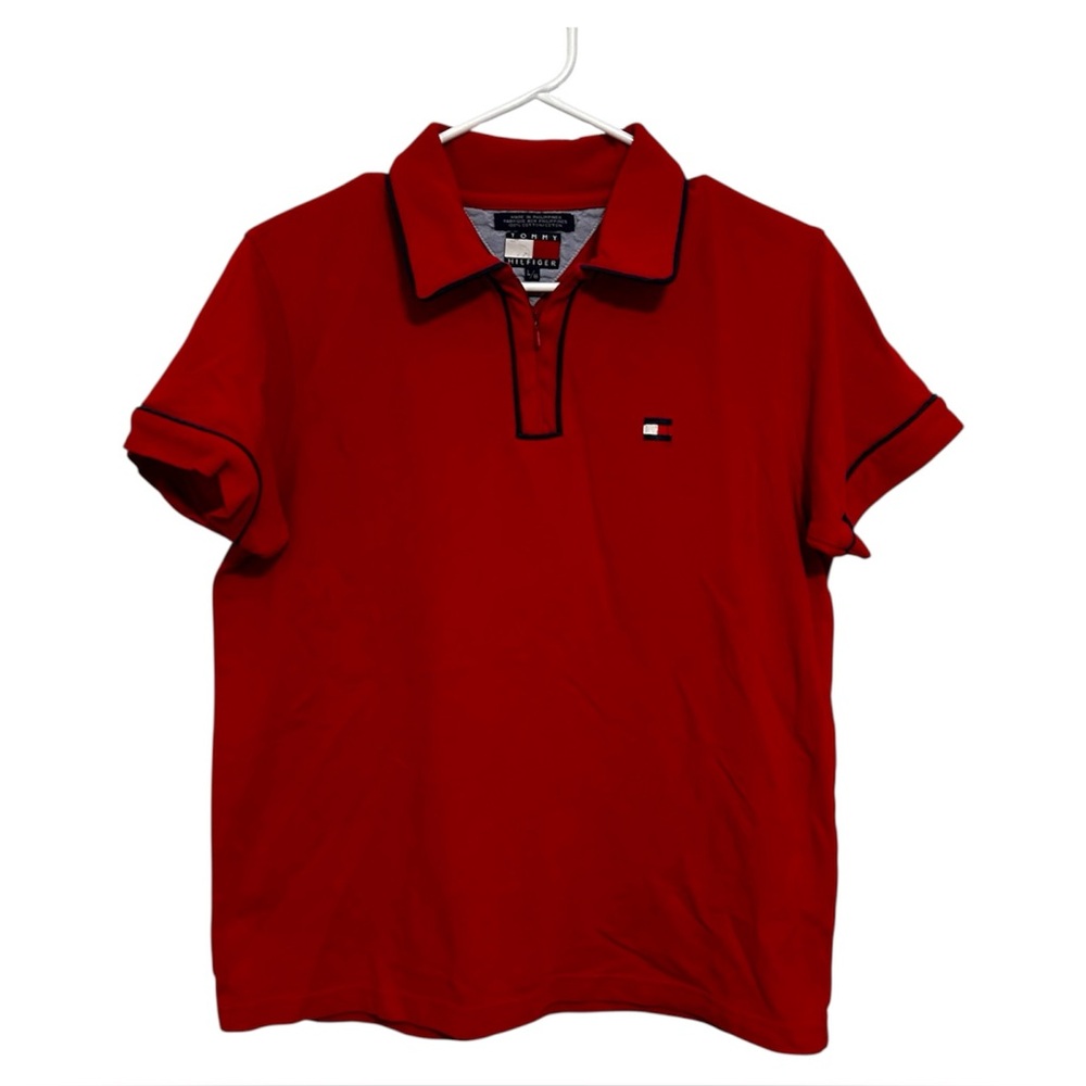 Vintage Tommy Hilfiger Red Polo Shirt Men’s Large 100% Cotton Y2K Logo